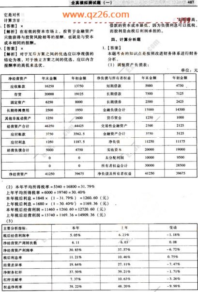 2008年注册会计师《财务成本管理》模拟试题(1)